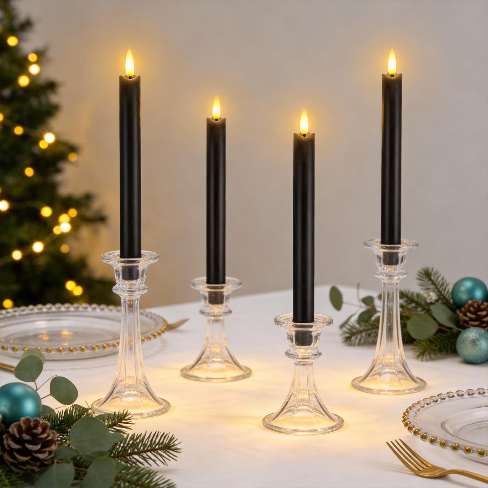 Set di 6 candele LED con telecomando a 10 pulsanti, senza fiamma, in vera cera, decorazione per Natale, compleanno, matrimonio e festa, Nero