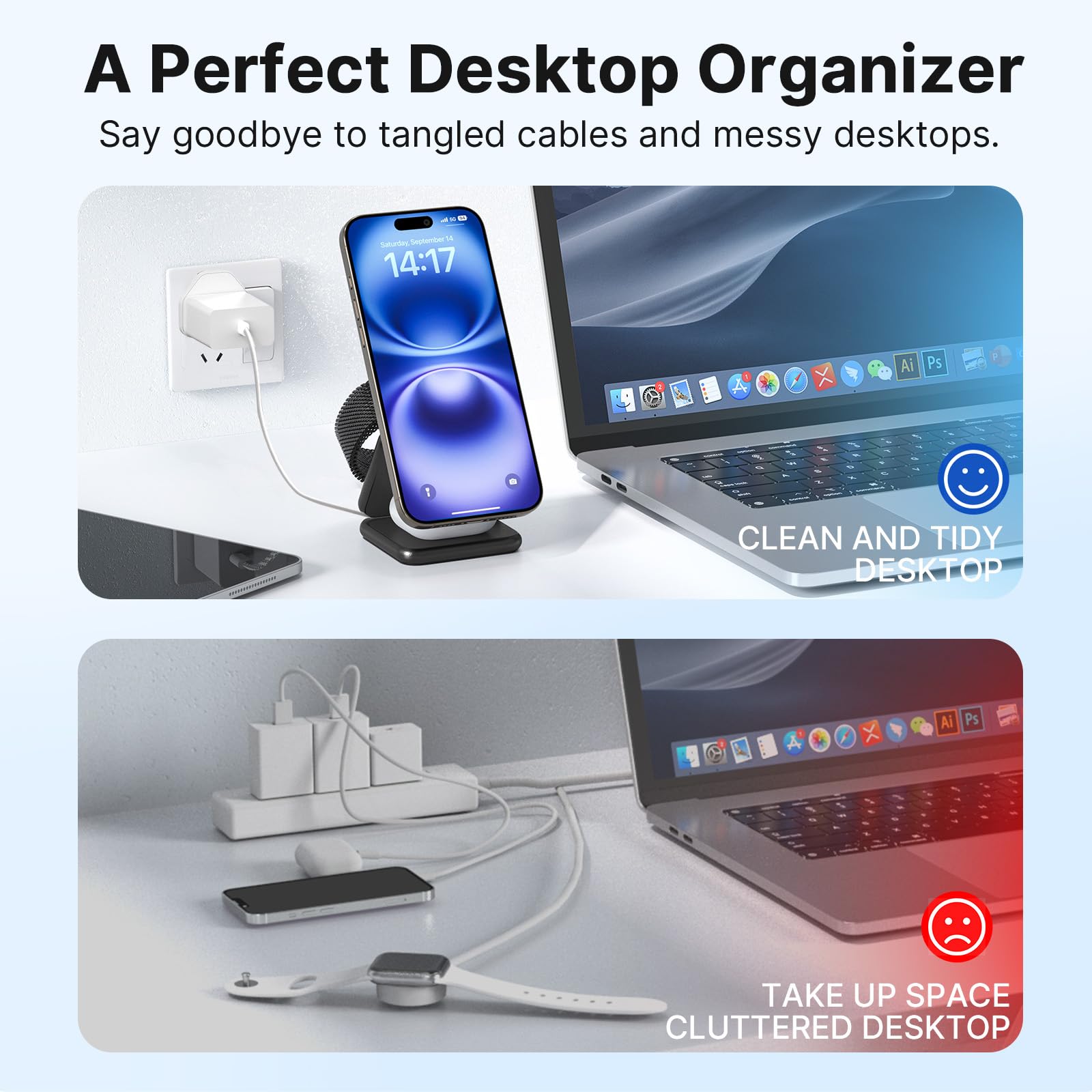 KU XIU X40Q Caricatore Wireless Magnetico Qi2 15W, Stazione di Ricarica Pieghevole 3-in-1 per iPhone 16/15/14/13/12, 5W per Apple Watch 10/9/Ultra/SE/8/7/6/5/4 - Nero