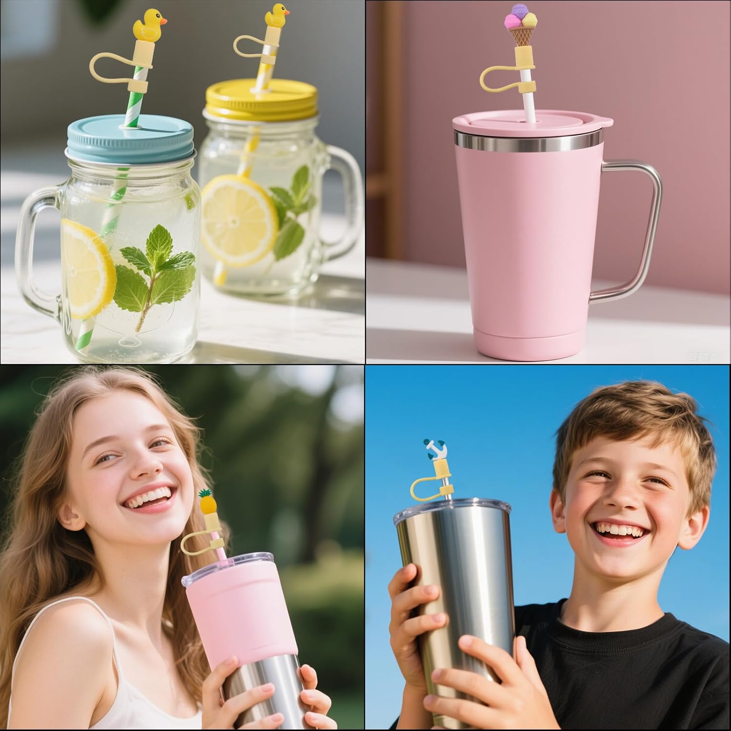 BOXOB 4pcs Silicone Straw Covers for Era 30 oz and 40 oz Tumbler, 12mm Dust-Proof Reusable Straw Protector Lid Cap Toppers, BPA-Free Leakproof for Accessories(Yellow, Summer Style) - Image 7