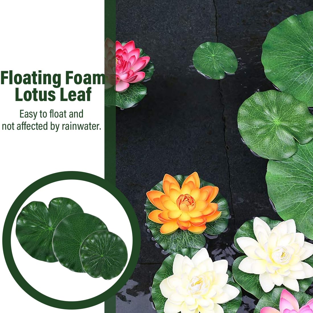 WeddHuis 6 pezzi Foglie di loto artificiali,ninfee galleggianti, in schiuma, realistiche, per casa, giardino, laghetti, piscine, acquari, acquari, decorazioni paesaggistiche