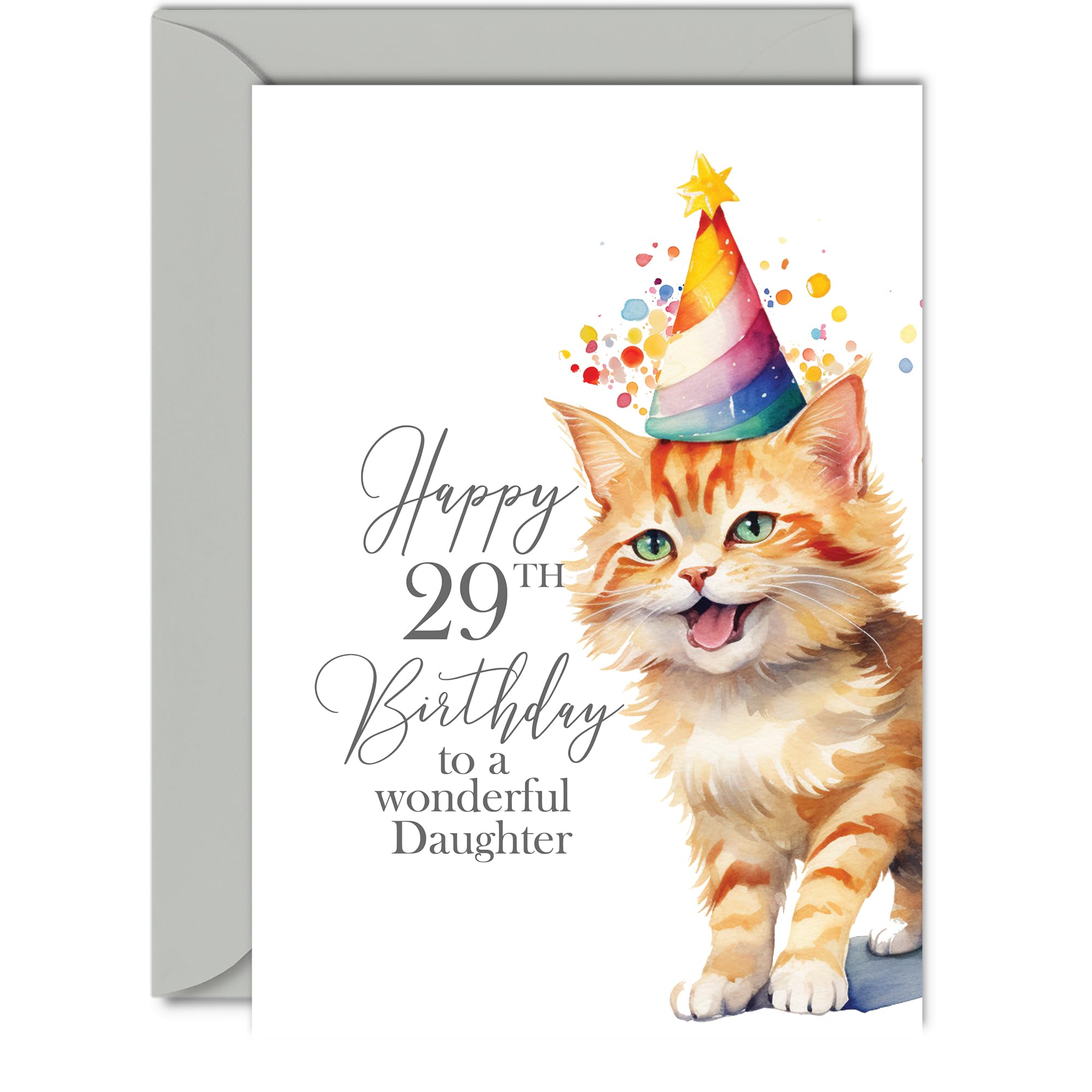 29th Birthday Cards for Daughter - Party Cat Kitten - Happy Birthday Card for 29 Year Old Daughter from Mum Dad, A5 Bday Woman Women Her Greeting Cards Gift for Daughter Birthday Gifts