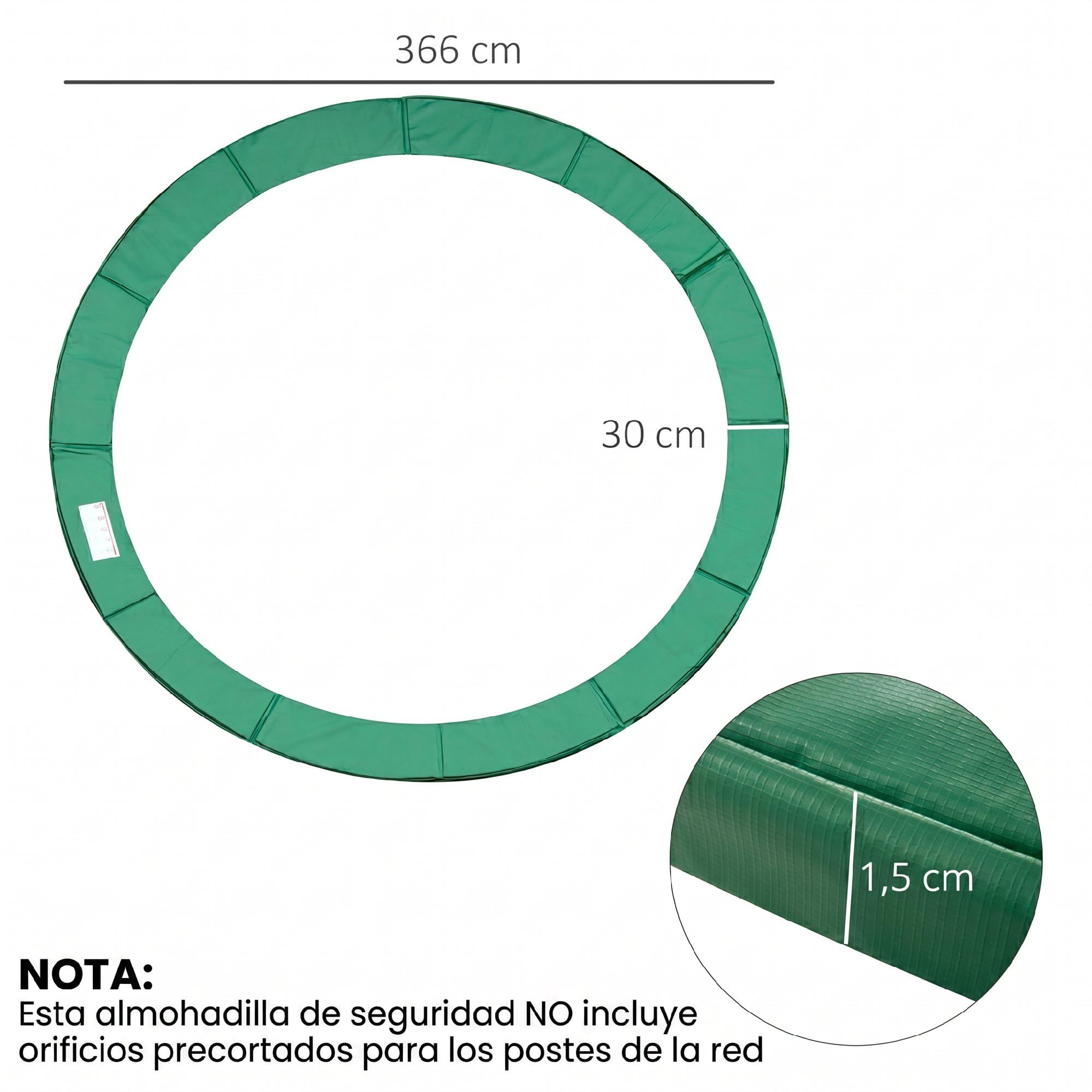 HOMCOM Cubierta de Protección Acolchada Borde de Seguridad para Trampolines Cama Elástica con Diámetro Ø366 cm Verde