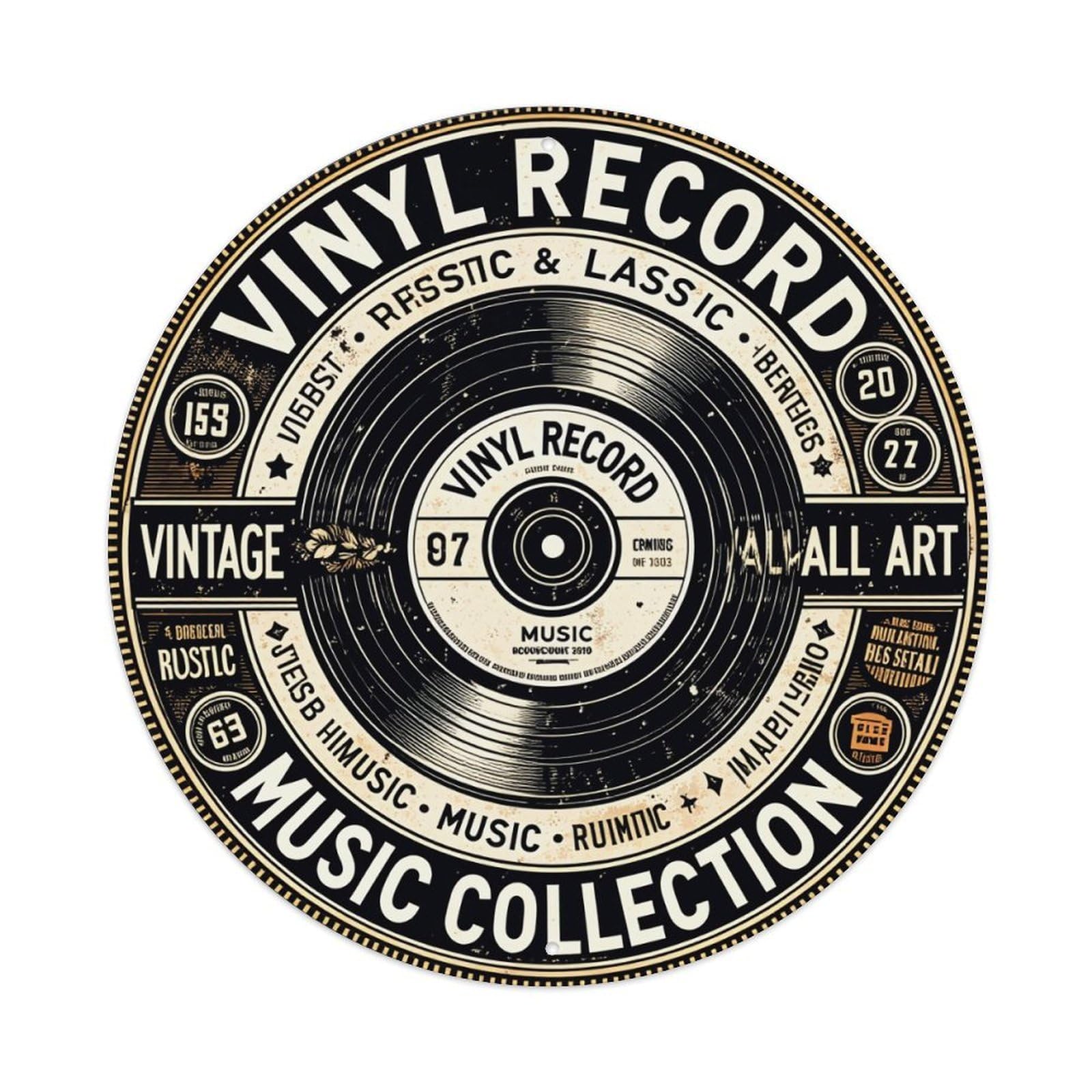 Vintage Vinyl Record Art Music Round Tin Sign Retro Metal Sign for Cafe Bar Pub Home Game Room Gym Club Wall Decoration Vintage Metal Poster 8x8 Inch