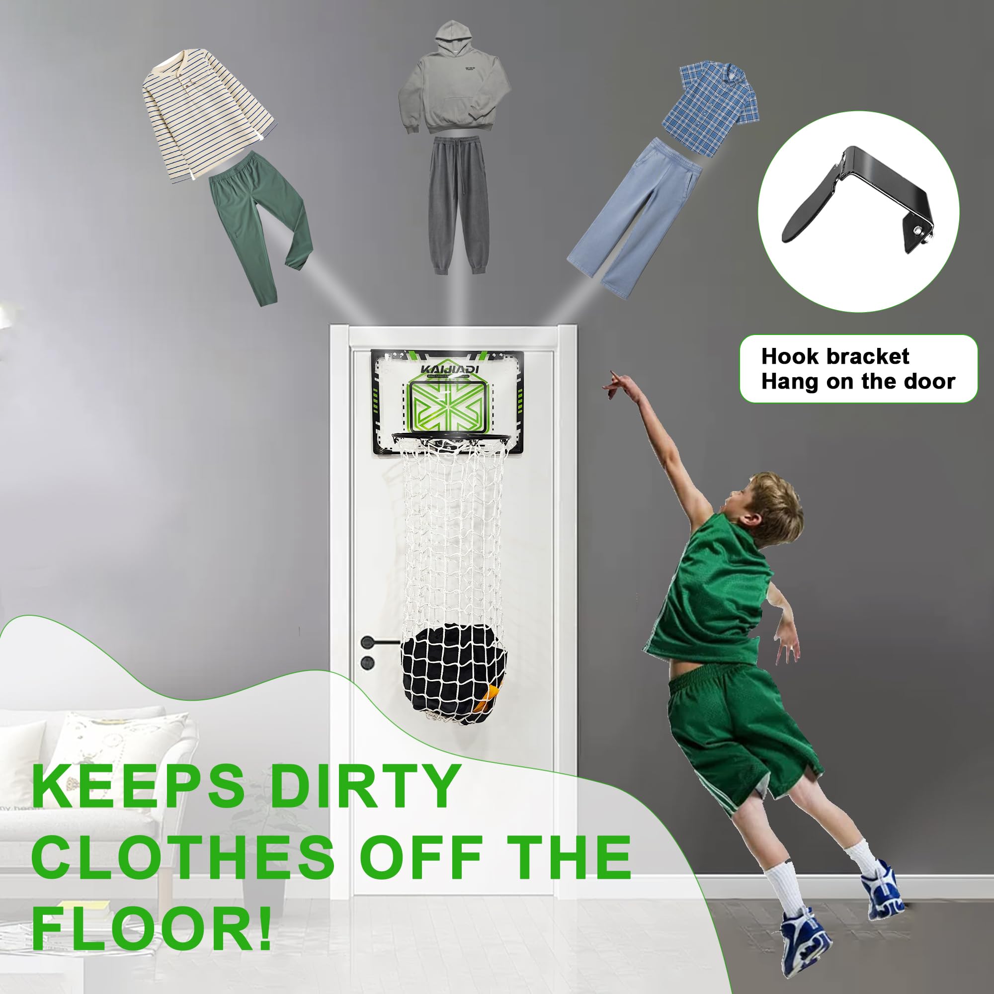 LESEFS Basketball Laundry Hamper, Over the Door, Fun for Kids & Dorm Rooms, Blue and Orange, Foldable