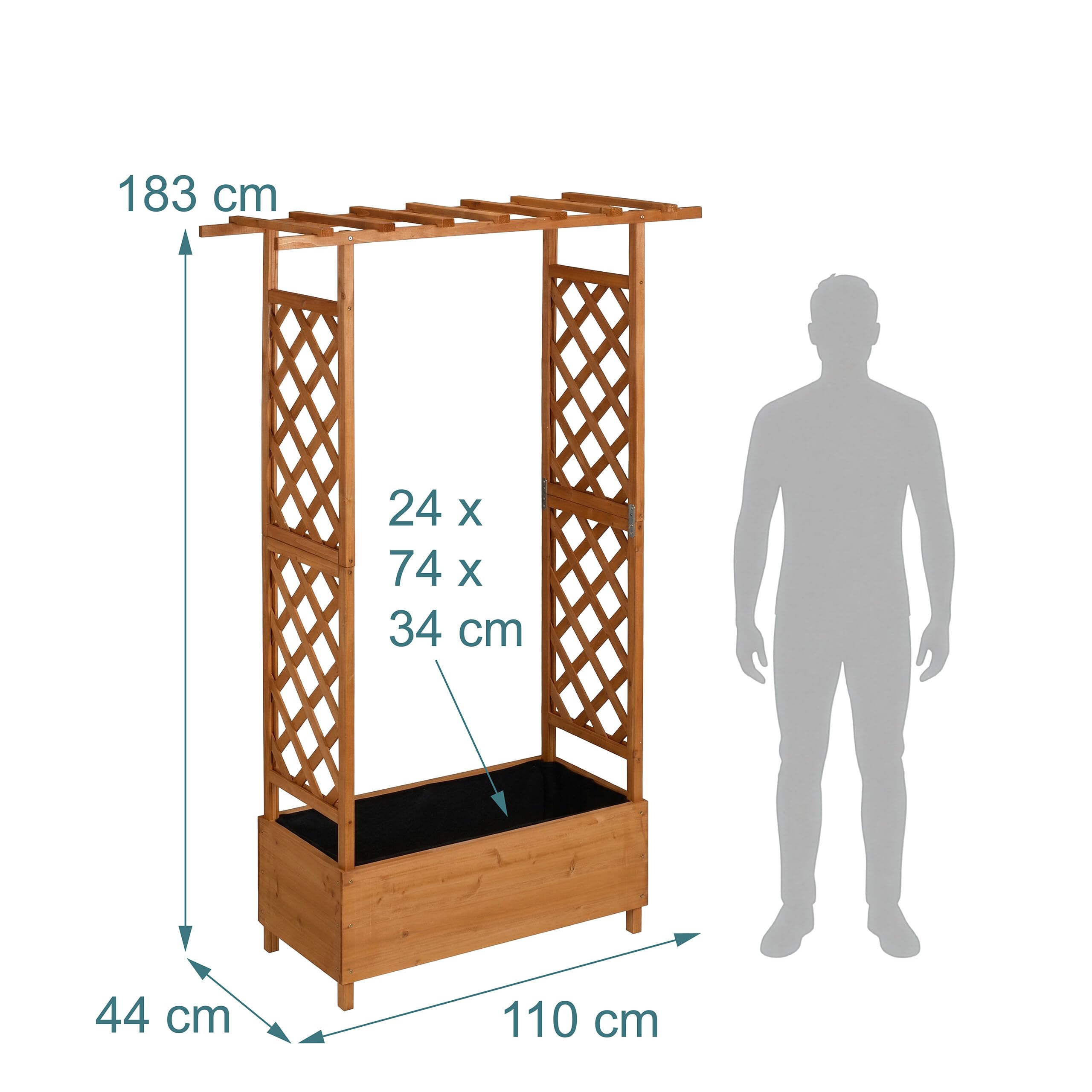 Relaxdays Fioriera con Traliccio Rampicanti e Tettoia, 183x110x44 cm, Portafiori da Balcone e Giardino, Legno, Marrone