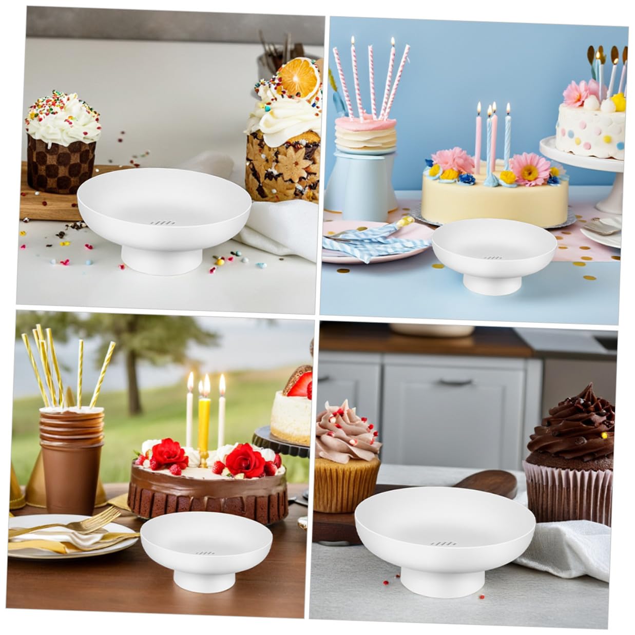 Set 2 Pezzi Fruttiera Rotonda Bianco in Pp, Portafrutta Multifunzionale Piedistallo, Contenitore Versatile per Dolci e Snack, per Famiglia e Centrotavola Moderno