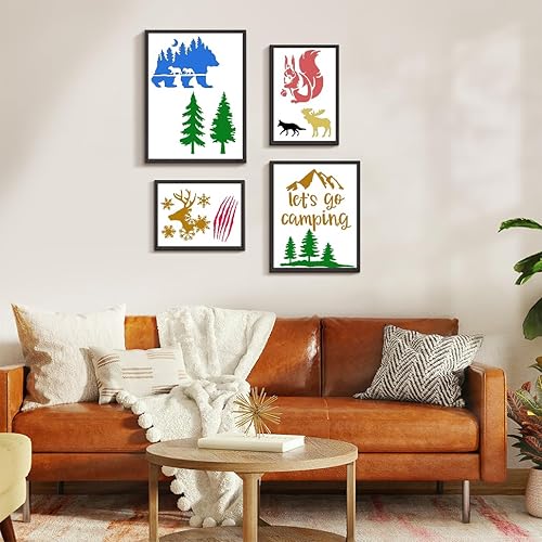 Miniatura 6 de 36 plantillas de pintura de animales  árbol, bosque, plantillas de montaña para pintar en madera, pared, rocas, lienzo, manualidades, decoración del