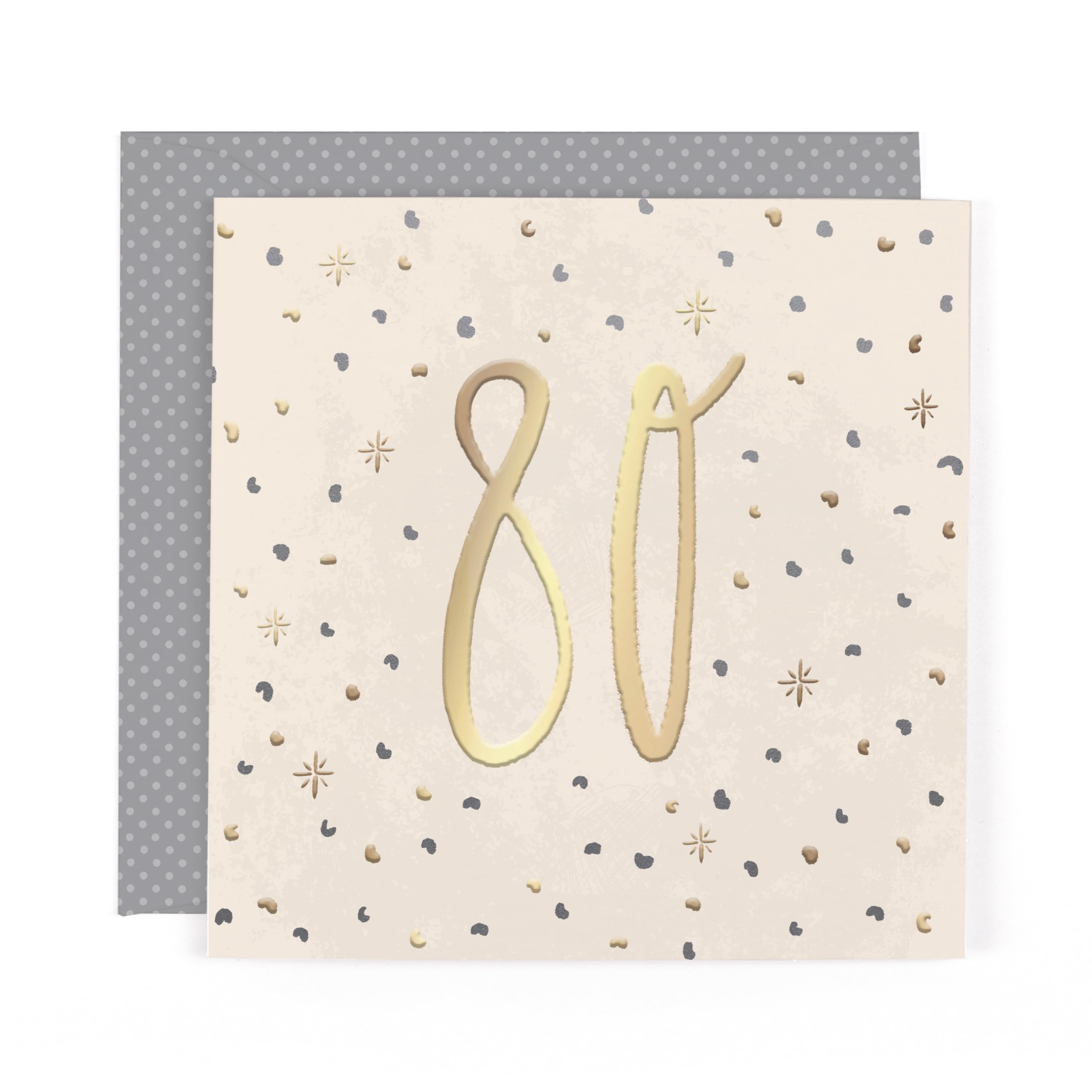 Hotchpotch Stunning Foiled Birthday Card For 80th Birthday, With Bespoke Dotty Envelope - Anise Greeting Card London Size 6 x 6 inches
