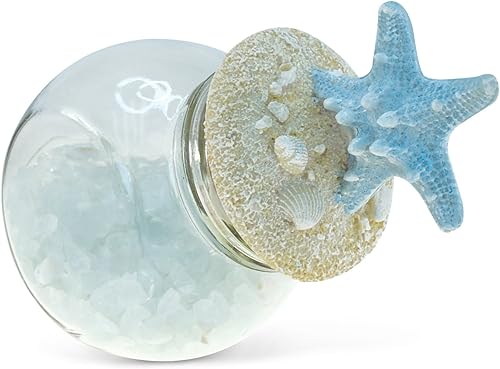 Miniatura 9 de CoTa Global - Botella de cristal náutica con estrellas de mar turquesa con rocas de cristal y conchas, tarro decorativo con tapa fija