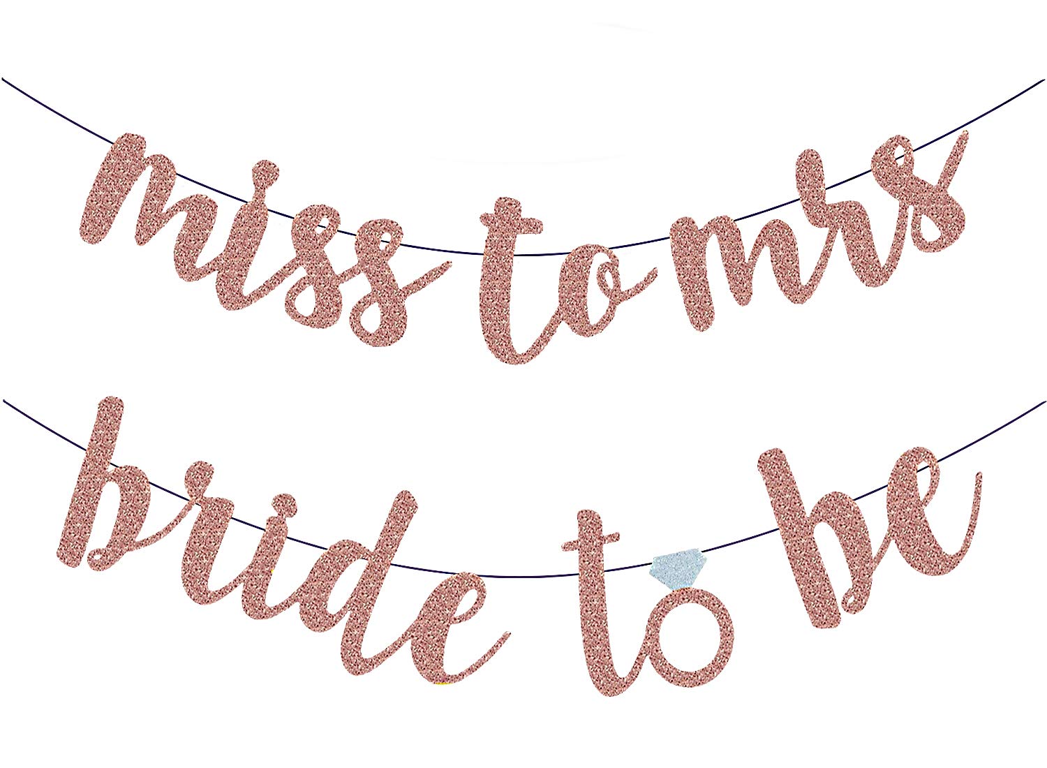 2PCS Rose Gold Bachelorette Banner, Glittery Rose Gold miss to mrs Banner Rose Gold bride to be Banner for Engagement Wedding Bridal Shower Party Decorations Favors Supplies