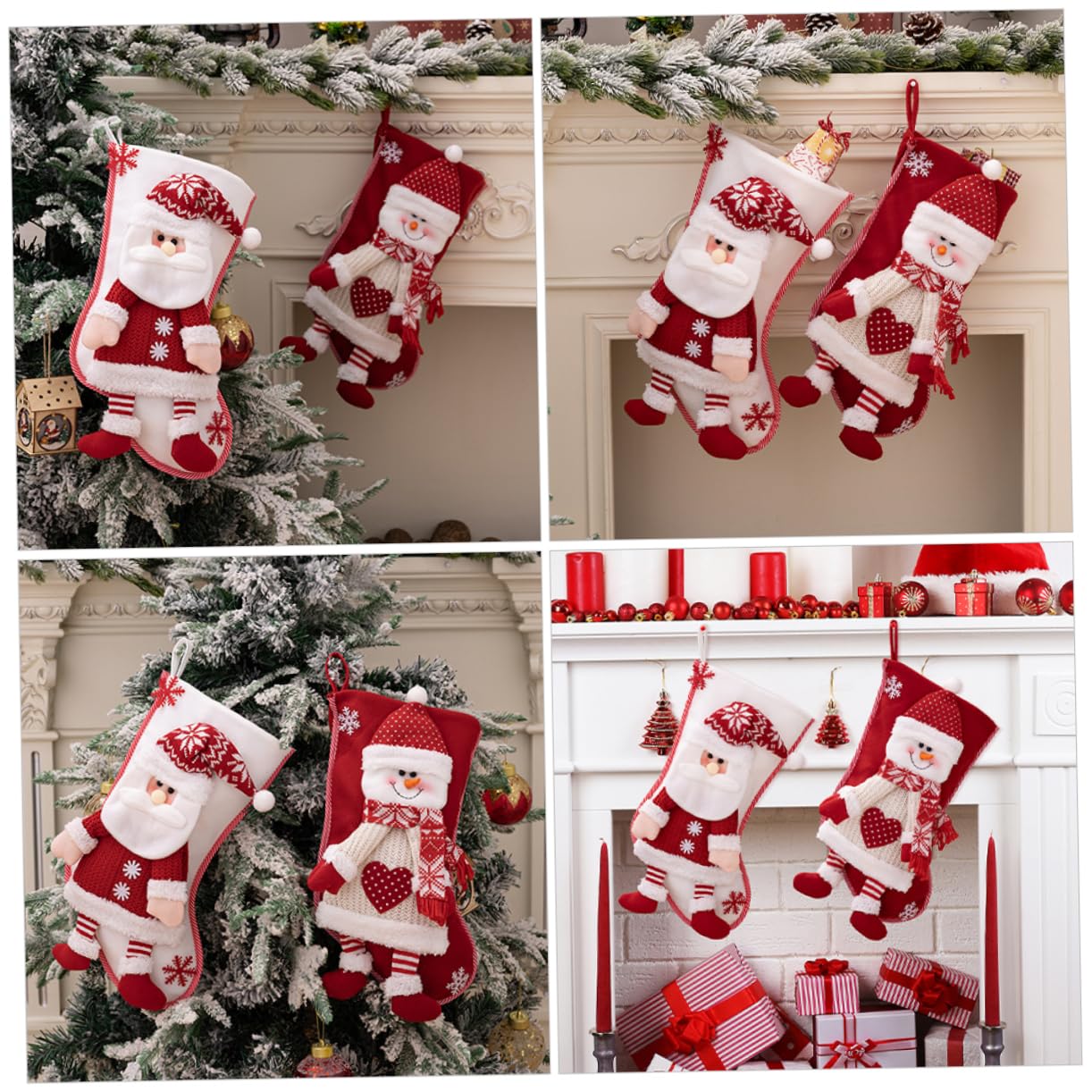 LABRIMP 2pezzi Calze di Natale Decorative Calzini Natalizi da Appendere Calza della Befana Classica di Calze per Albero di Natale Sacchetto Regalo