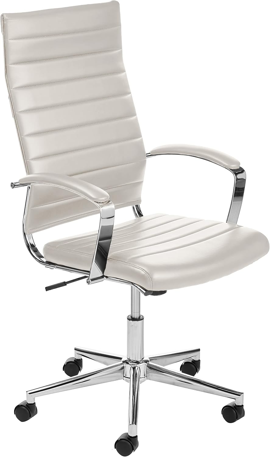 Amazon Basics High-Back Executive Swivel Office Desk Chair with Ribbed Puresoft Upholstery, Lumbar Support, Modern Style, 23.9"D x 24.69"W x 41.5"H, Stunning White