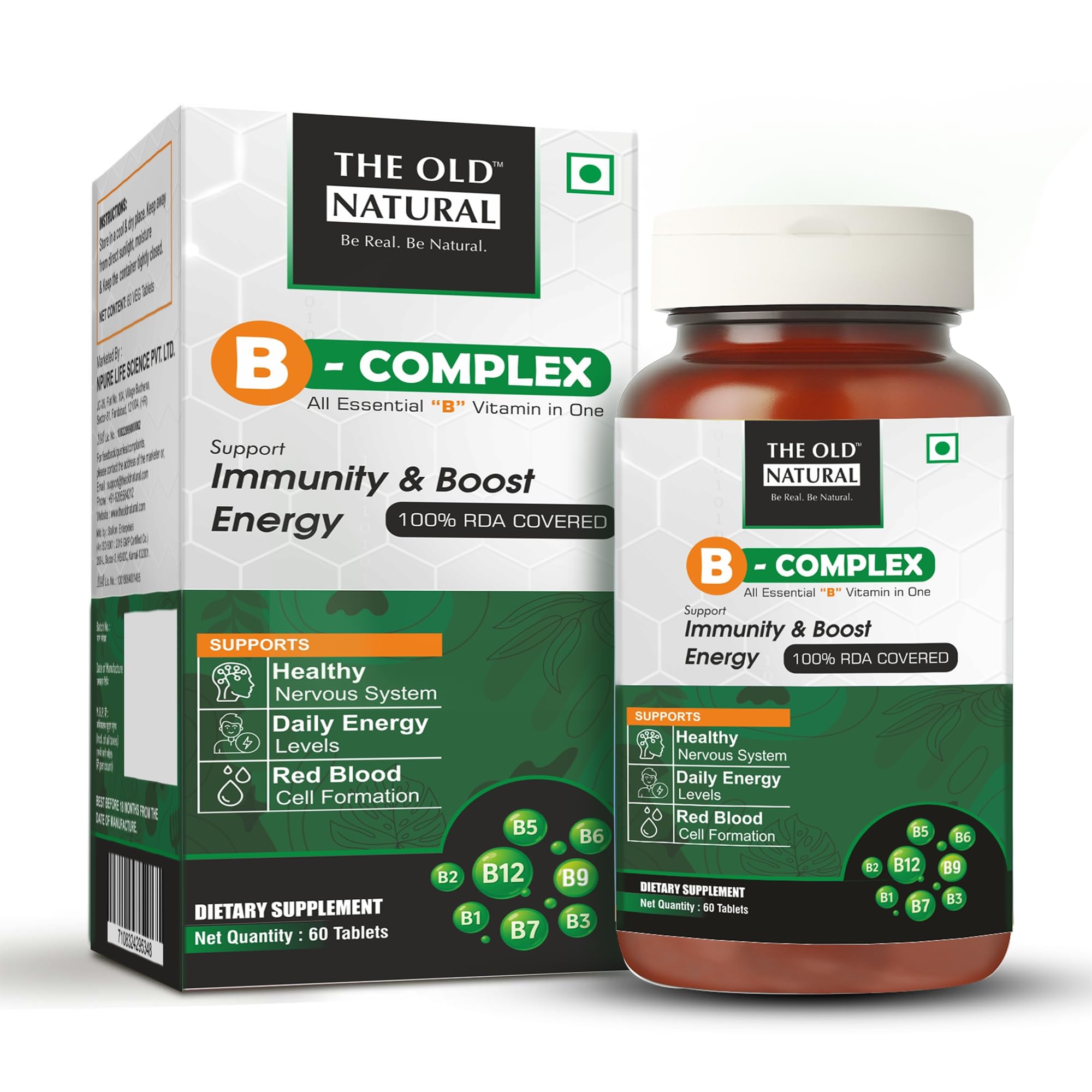 B-Complex Veg Tablets | All 8 Essential B Vitamins for Immunity, Energy & Nerve Health | 60 Vegetarian Tablets (Pack of 1 Bottle)-image-26