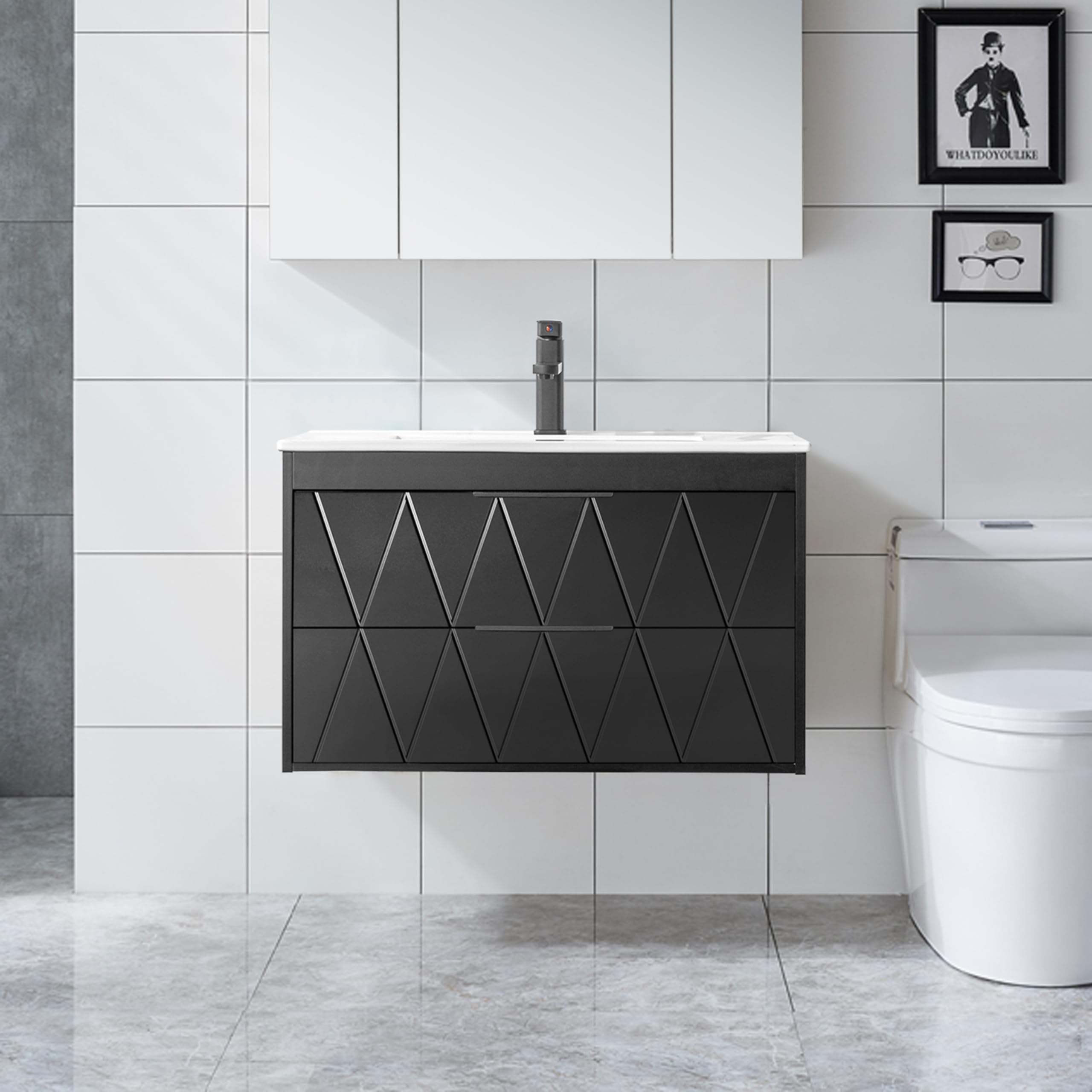 Meuble lavabo mural QUINTELA 80 cm Noir | Leroy Merlin