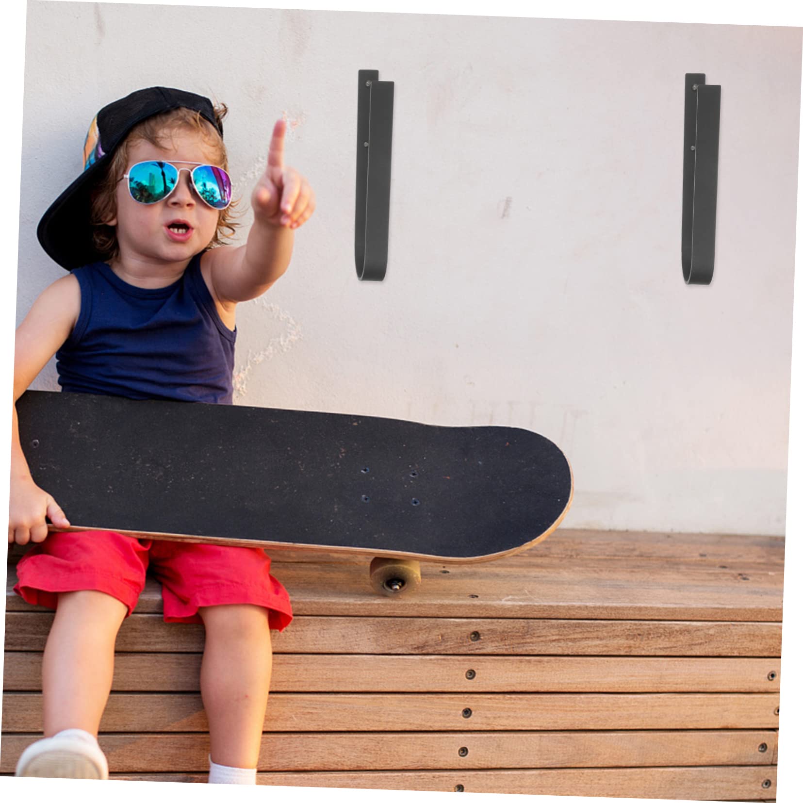 VANZACK Support Mural pour Skis et Snowboard Crochets Métalliques Robustes pour Rangement de Skateboard Longboard et Ski Le Garage Maison
