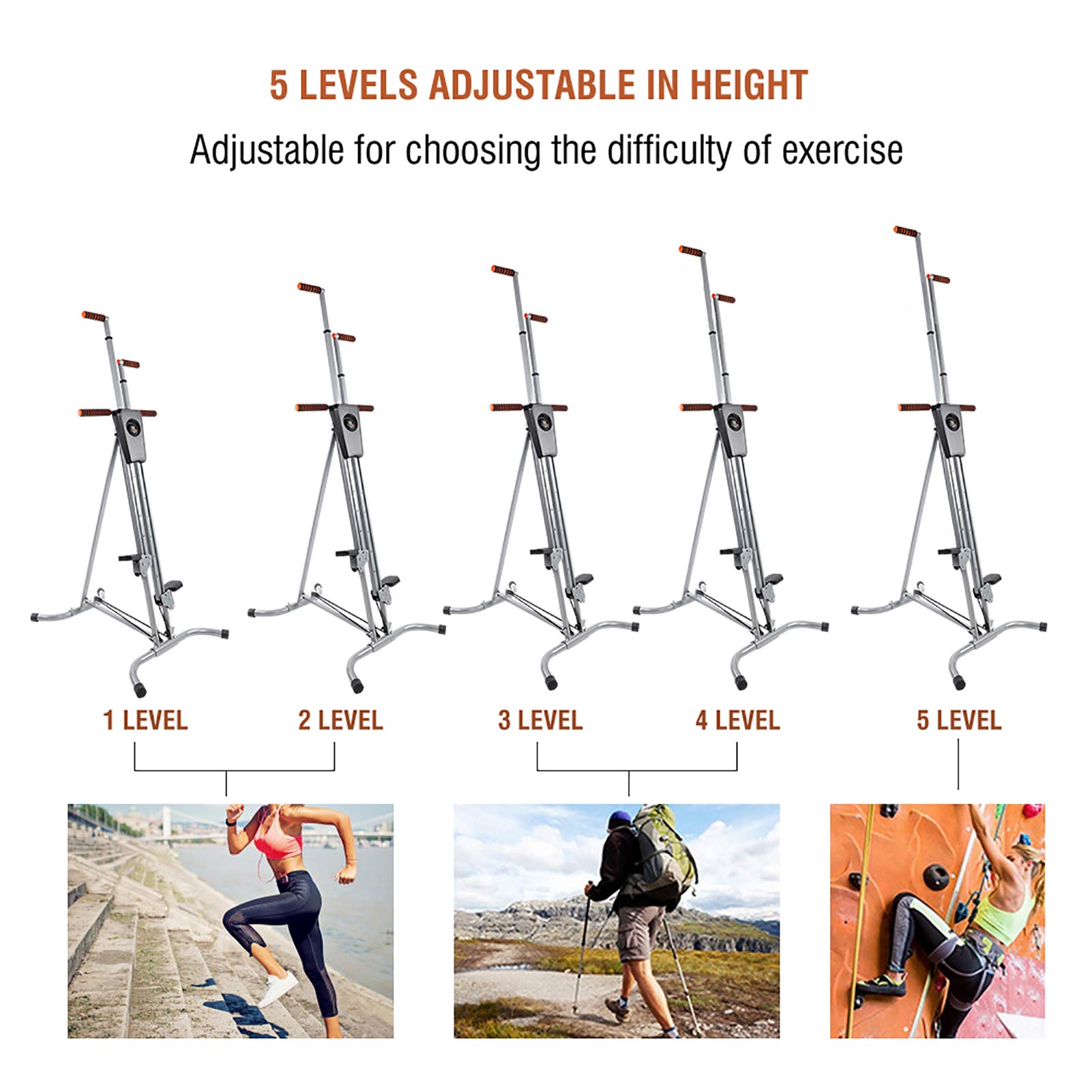 Arregramma verticale resistente, macchina cardio del telaio d'acciaio di capacità 150kg per la palestra di casa.Altezza regolabile e design pieghevole per il risparmio di spazio.Full Body Workout Step