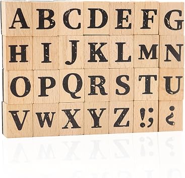 28-Piece Wooden Alphabet Stamps Set, 1 Inch Rubber Stamps, Retro Capital Letter Stamps Seal Series for Crafting, DIY Projects, Card Making, Scrapbook Letter Stamps