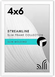 Americanflat 4x6 Picture Frame with Shatter-Resistant Glass - Streamline Collection - Thin Border Photo Frame for Tabletop and Wall Display - Hanging Hardware and Easel Stand Included - White