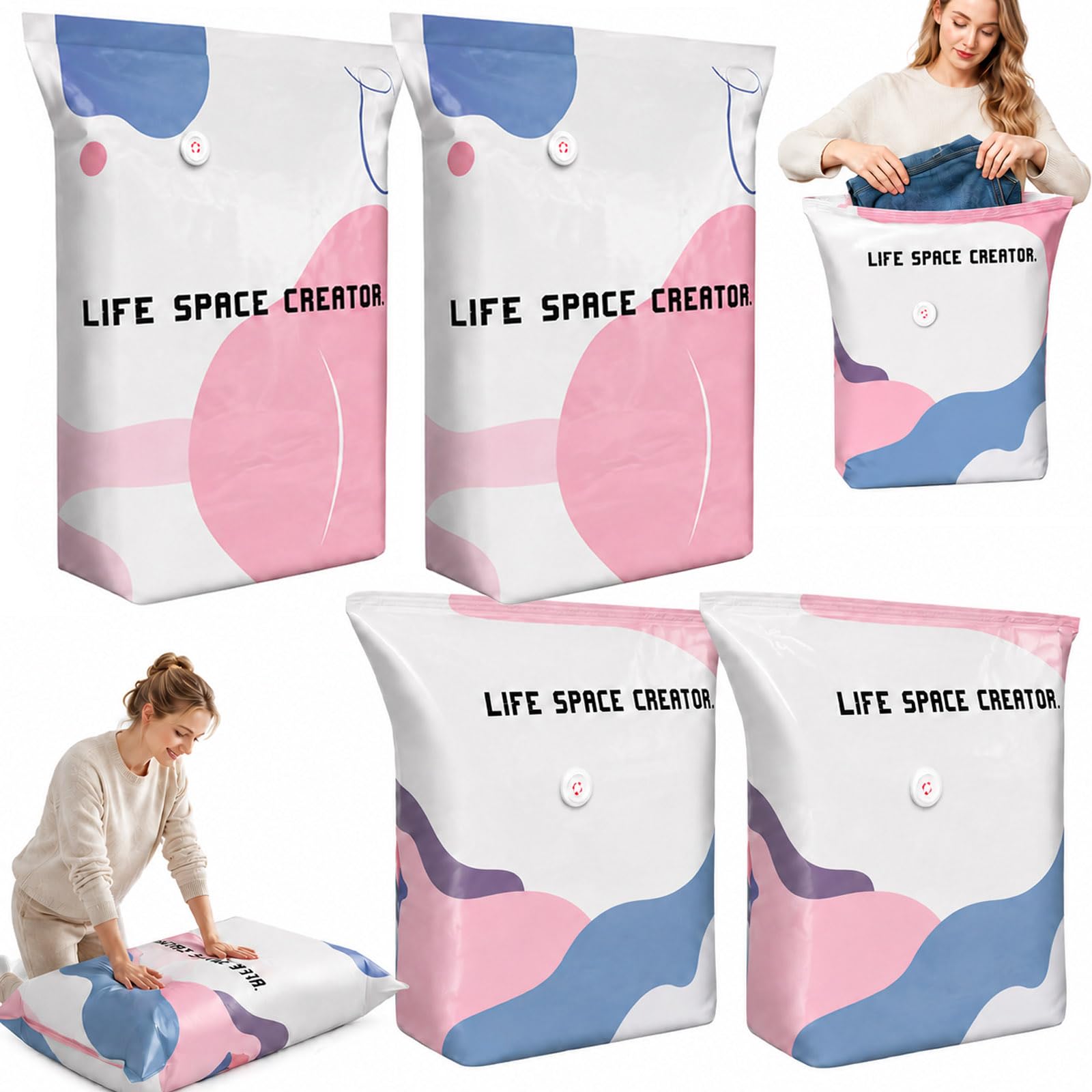 4PCS No Pump Vacuum Storage Bags, Large Capacity Seal Vacuum Pack Bags