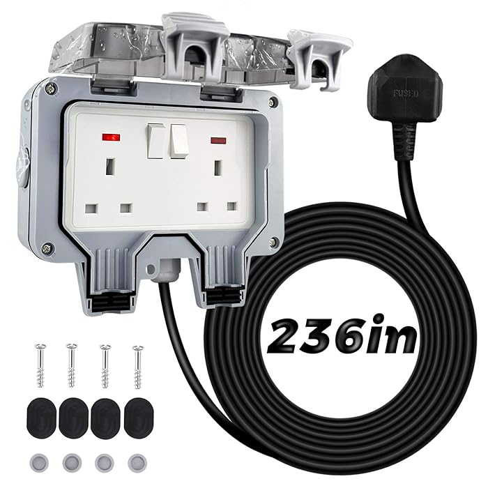 Buy Weatherproof Outdoor Sockets with 6M/20FT Extension Cable, 2 Gang