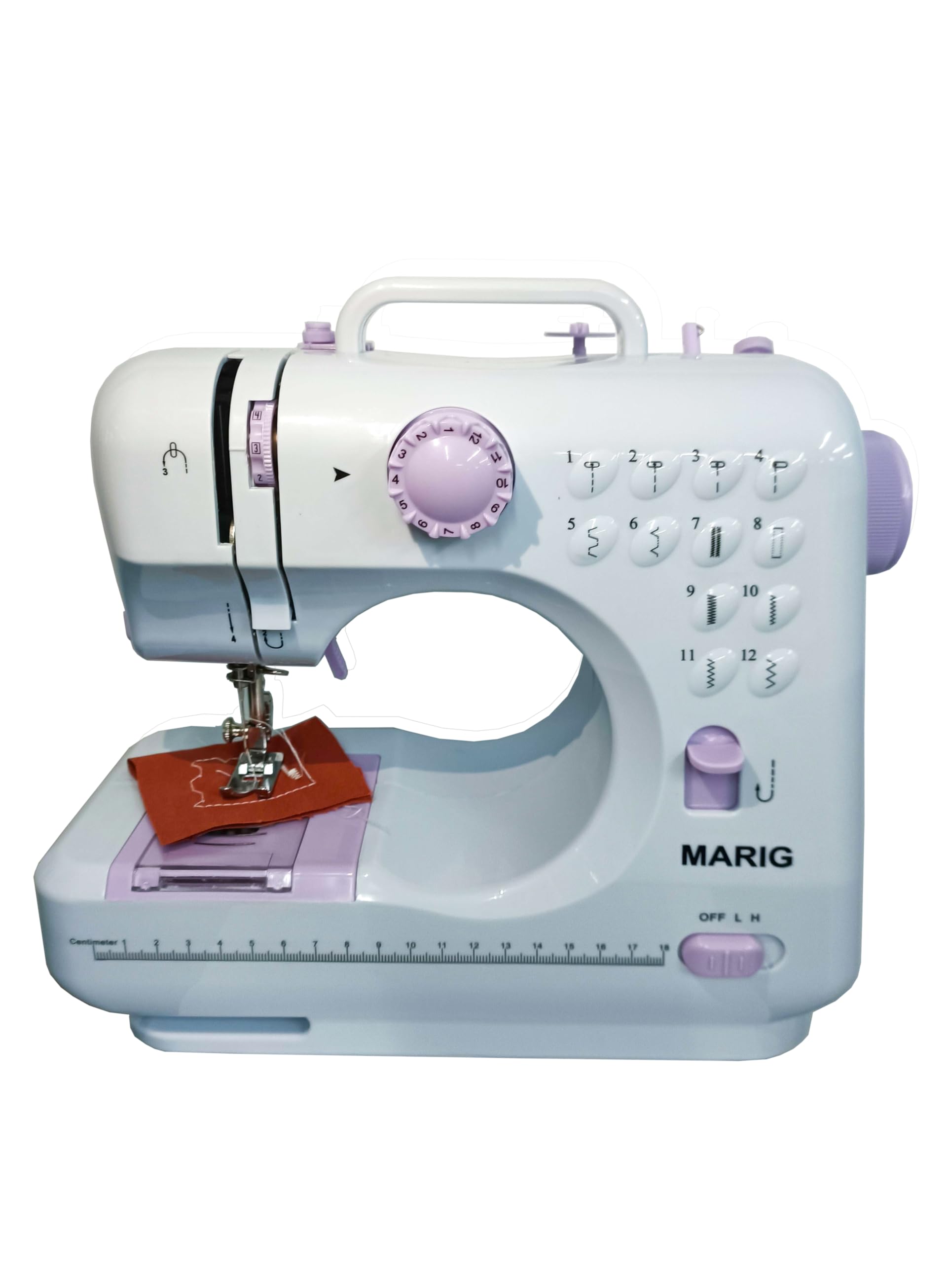 MARIG Machine à coudre pour débutants et enfants, machine à coudre à pédale, 12 points intégrés, manuel en 5 langues,