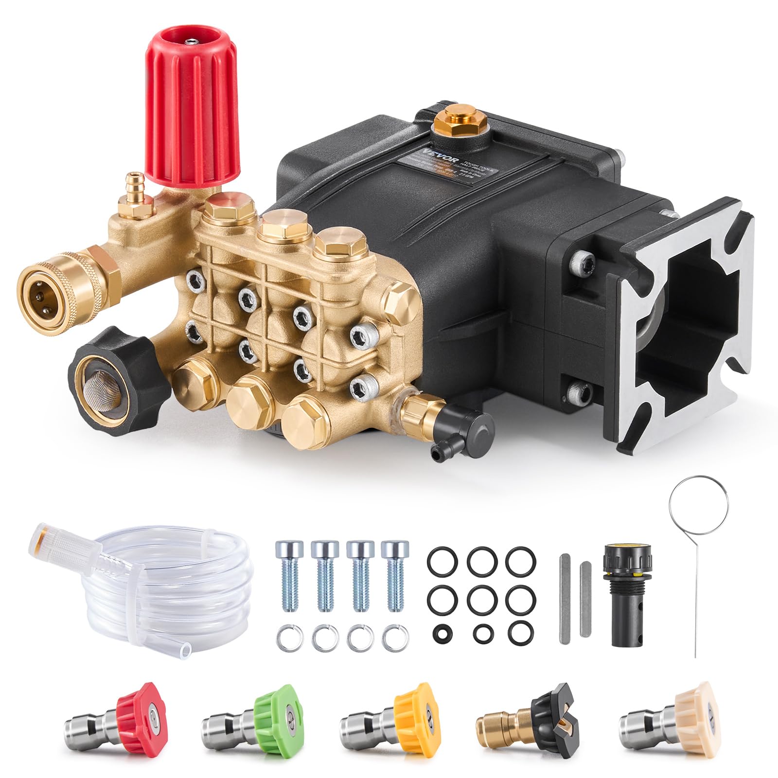 VEVOR Bomba para Hidrolavadora Émbolo Triple Horizontal con Eje de 19,05 mm, 3300 PSI 2,5 GPM, Kit de Repuesto para Hidrolavadora con 5 Boquillas, Compatible con Simpson MorFlex 40224, 40225, 40226