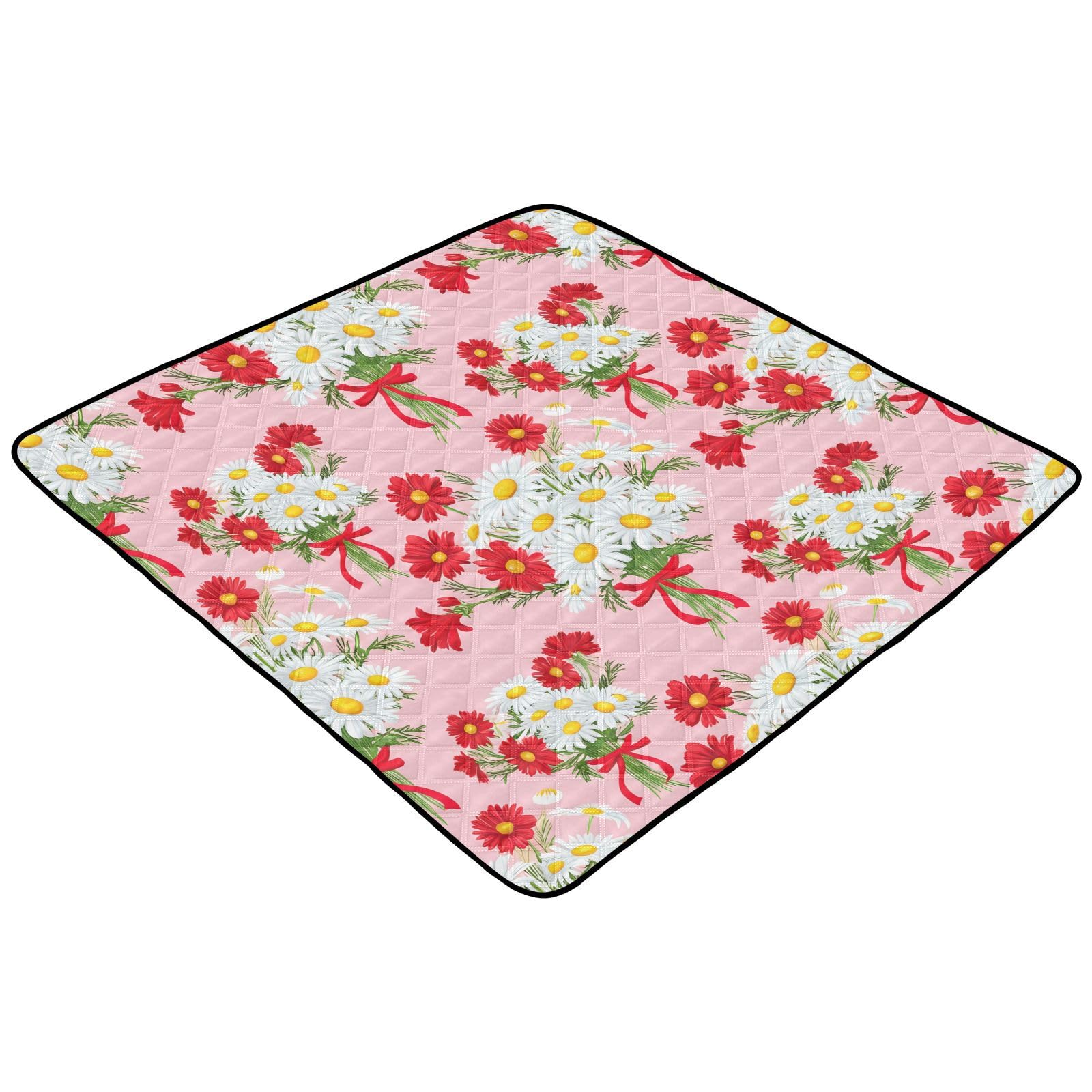 BOESI Doodle Daisy Bouquet Baby Play Mat, 50“ X 50” Washable Folding Crawling Mat, Baby Floor Mat, Soft, Thick, Non-Slip