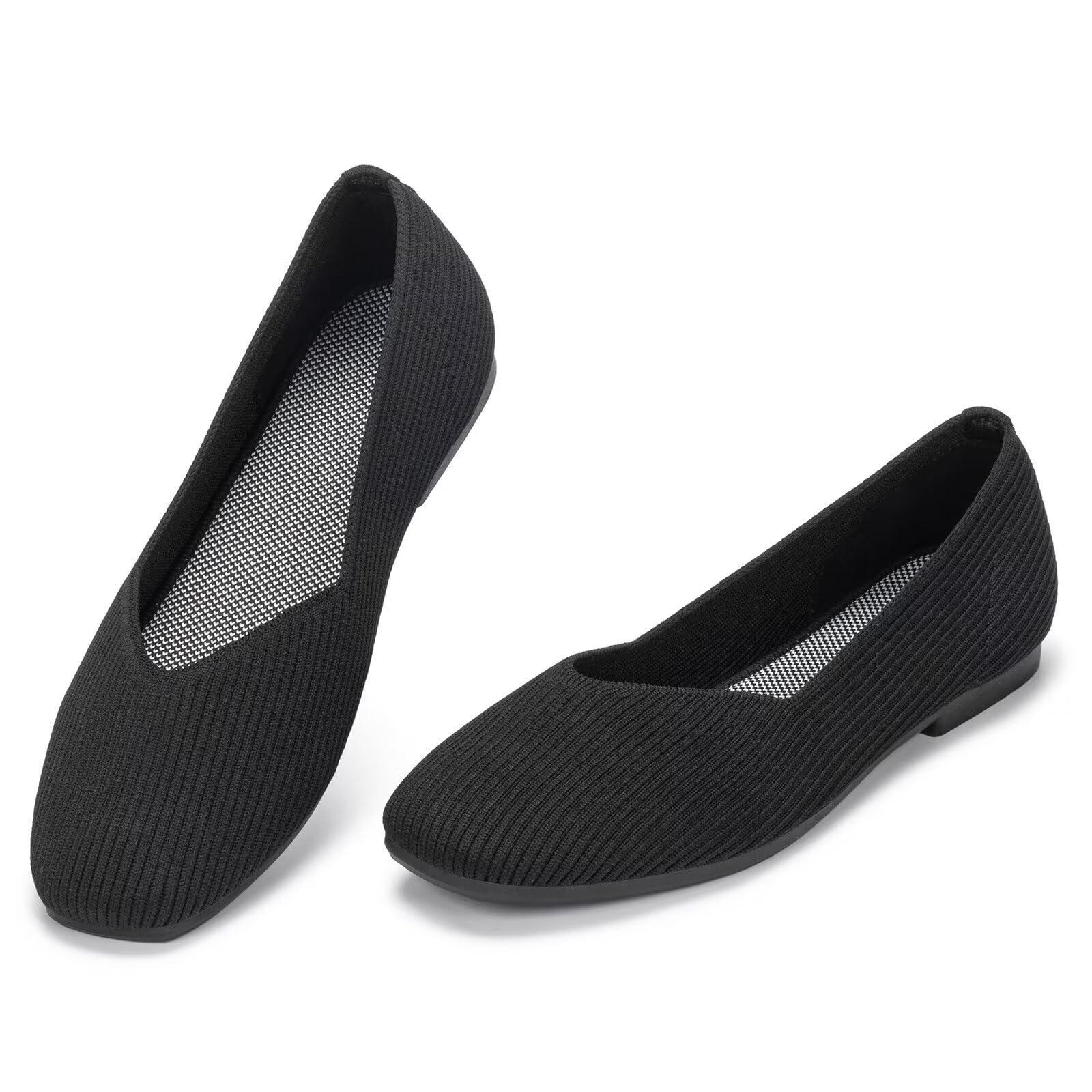Frank Mully Ballerine da donna con punta quadrata, slip-on, scarpe da balletto, comode da donna, con scollo a V