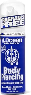 H2Ocean Body Piercing Foam Soap - Organic Sea Salt Piercing Aftercare with Aloe Vera, Alcohol-Free, Unscented, Vegan & Gentle Cleansing Tattoo and Piercing Soap for Healing & Moisturizing - 1.7oz