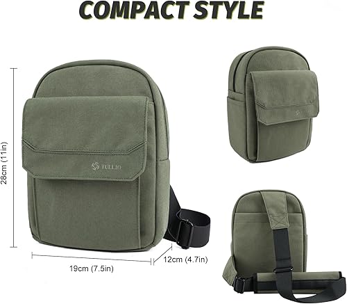 Miniatura 20 de TULLIO Bolsa para cámara pequeña de lona, bolso cruzado impermeable para cámara DSLR para fotógrafo Verde militar,Negro-Gris,Blanco apagado,Verde