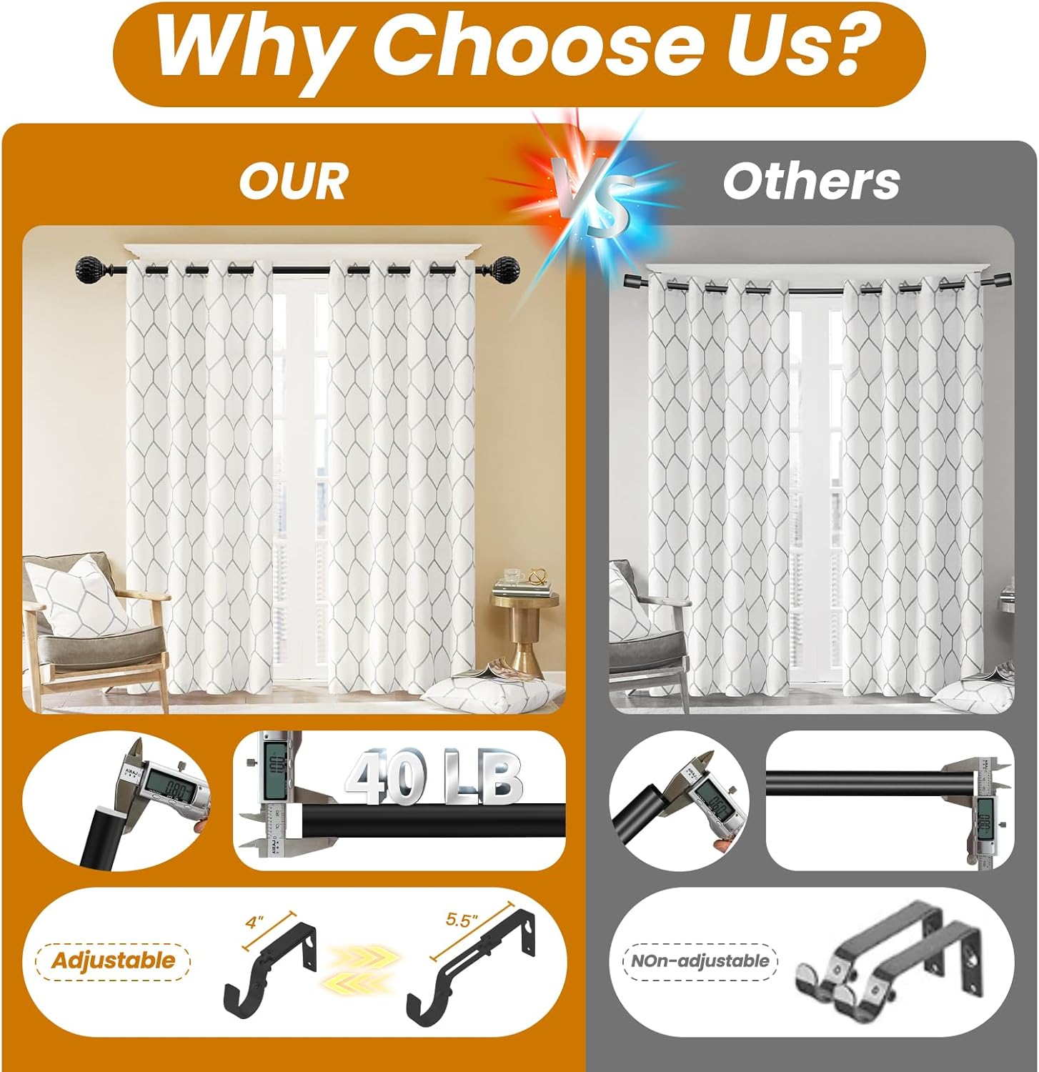 Black Curtain Rod for Windows 18 to 64 inch, 1-inch Heavy-Duty Adjustable Curtain Rod with Decorative Pinecone finials for Farmhouse Living room, Bedroom, Dining room