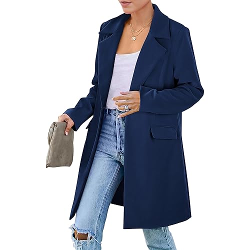 PRETTYGARDEN Women's 2024 Fall Long Blazer Jackets Long Sleeve Lapel Pockets Loose Fit Work Casual Blazers Outerwear