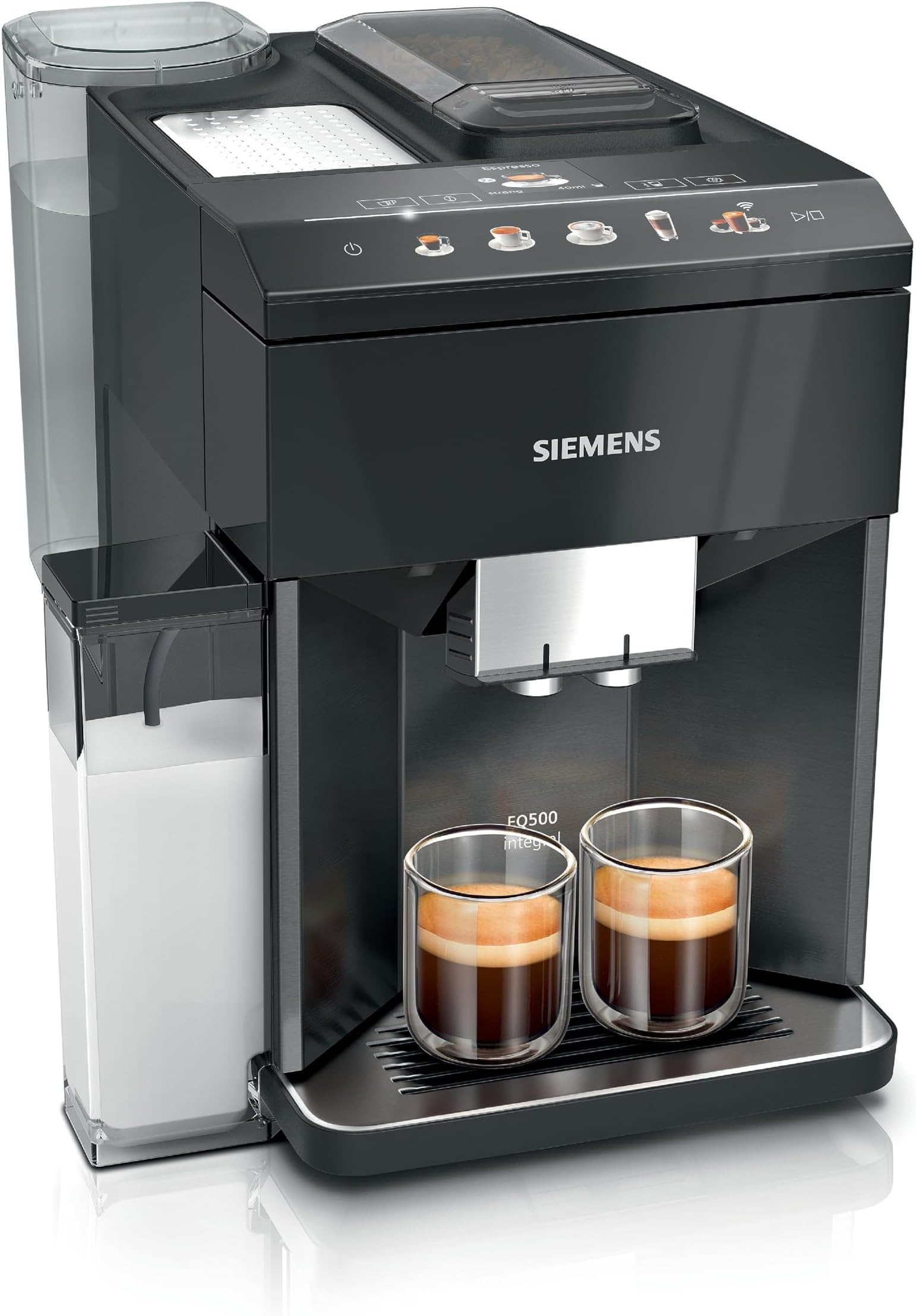 SIEMENS EQ500 Fully Automatic Bean to Cup Coffee Machine with Home Connect, coffeeSelect Display, oneTouch DoubleCup, 9 Coffee Beverages, autoMilk Clean, TQ518GB3 in Dark Inox