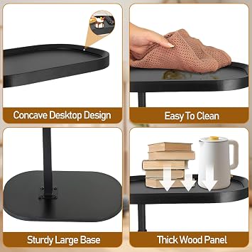 C Shaped End Table Adjustable Height 360° Swivel Wooden Narrow Side Tables