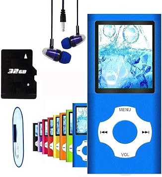 MP3 Player, Hotechs MP3 Music Player with 32GB Memory SD Card Slim Classic Digital LCD 1.82 Screen MINI USB Port with FM Radio, Voice Record Deep Blue