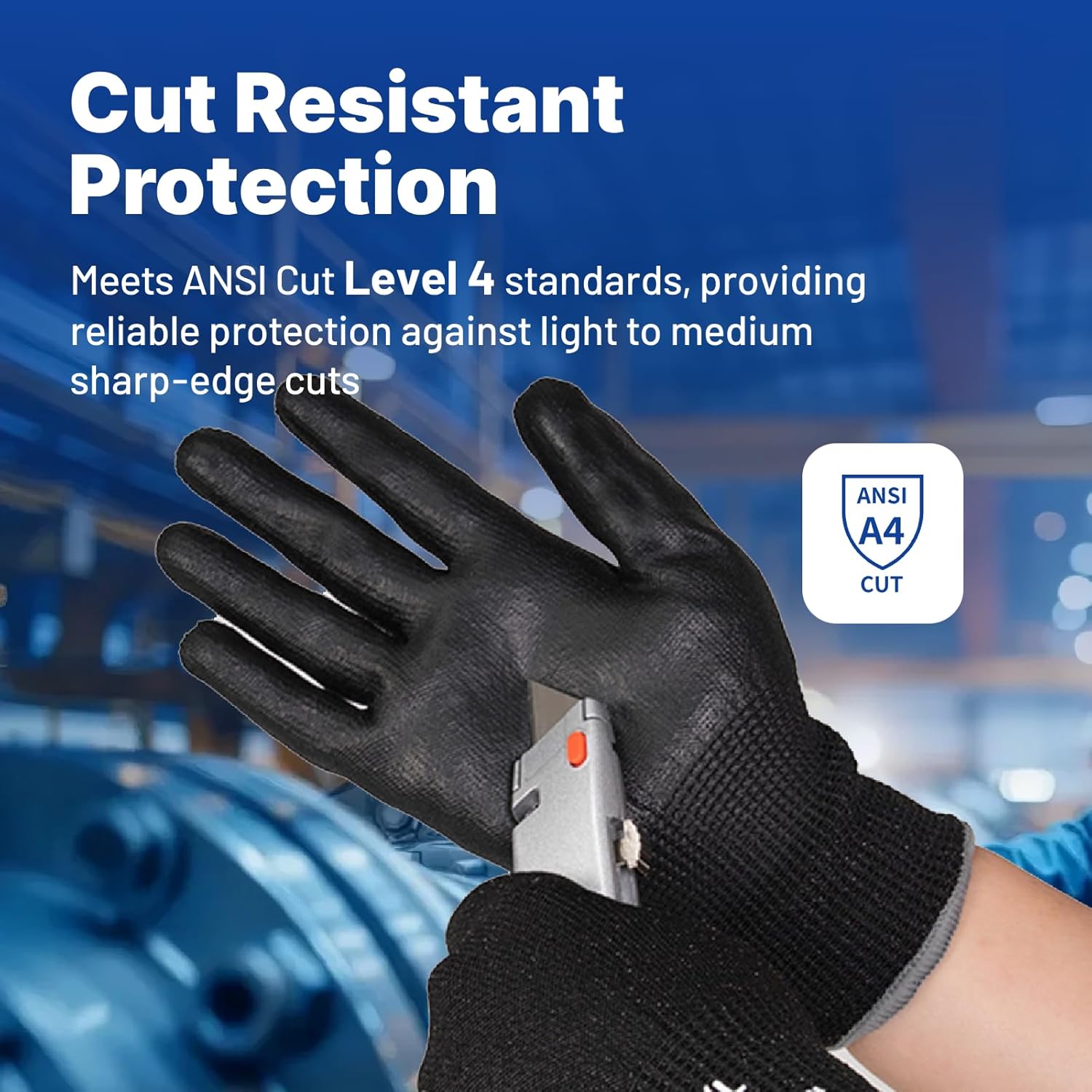 NORTHSKY Olympia 12 Pairs Cut Resistant Gloves Level A4, Polyurethane Dipped Work Gloves, Safe and Durable, Flexible Fingers, Used for Automotive, Carpentry, Sculpture, 13ga, Black, M