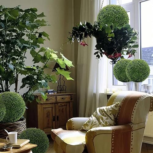 Miniatura 2 de Bola topiaria artificial de 9 pulgadas, hojas redondas de color verde sintético, bolas de plantas artificiales para interiores y exteriores, jardín,