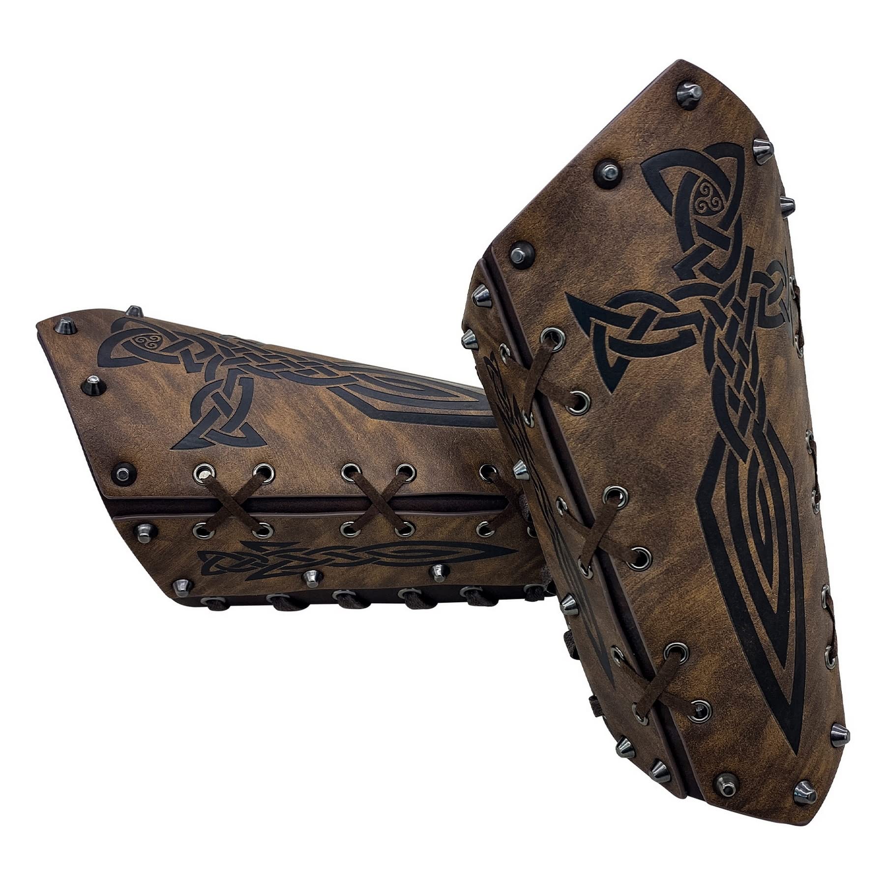 2Pcs Bracelets Viking pour Homme, Gantelets Médiévaux en Faux Cuir, Vambrace Rétro, Garde Bras de Tir à l'Arc pour LARP, Cosplay