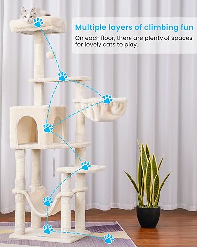 Miniatura 6 de Hey-brother Árbol para gatos con hamaca grande, torre para gatos de varios niveles para gatos de interior, condominio para gatos con postes