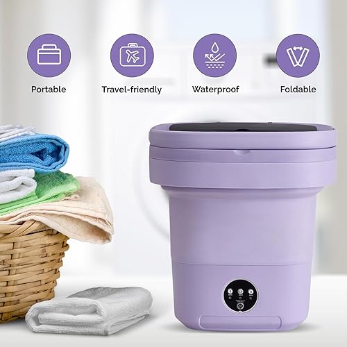 Miniatura 4 de Lavadora portátil, mini lavadora de 11 litros para apartamentos, caravanas y viajes, lavadora de ropa plegable con cesta giratoria y 3 modos,