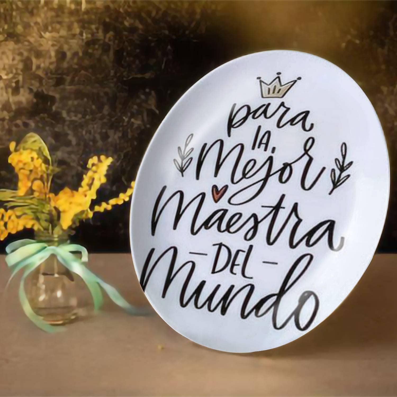 Decorative Plates Graduation gift print Teachers day Back to school design Spanish Wall Hanging/ Table Plate Ceramic Ornament with Display Stand for Dining, Parties, Wedding Collector Plate, 10