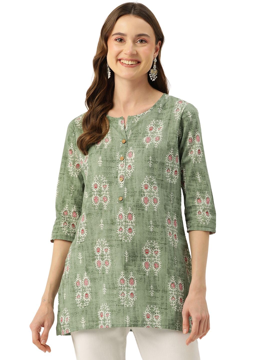 feranoid Designer 4 Button Short Straight Kurti with 3 Quarter Sleeves-picture-45