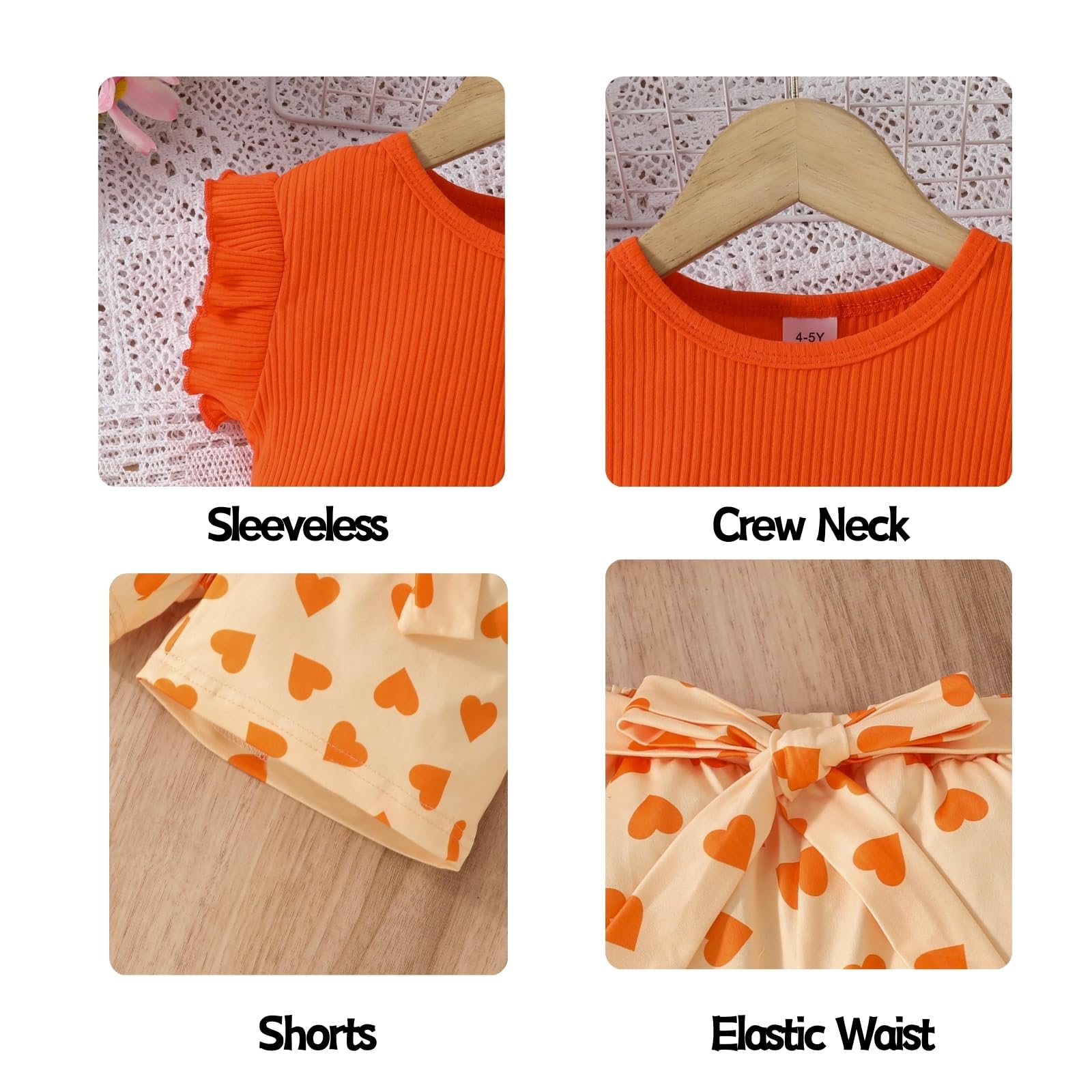 Conjunto corto de verano para niñas y niñas, camiseta sin mangas y pantalones cortos con estampado de corazón