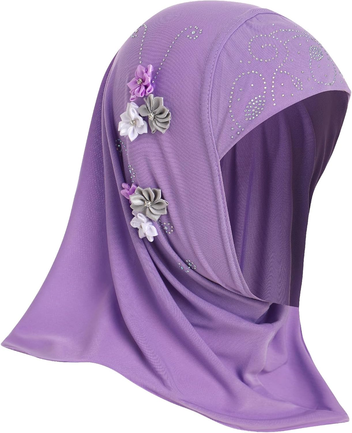 Kids Girls Muslim Instant Hijab Ready To Wear Islamic Shawls Turban with Flowers Scarfs Jersey Head Wrap