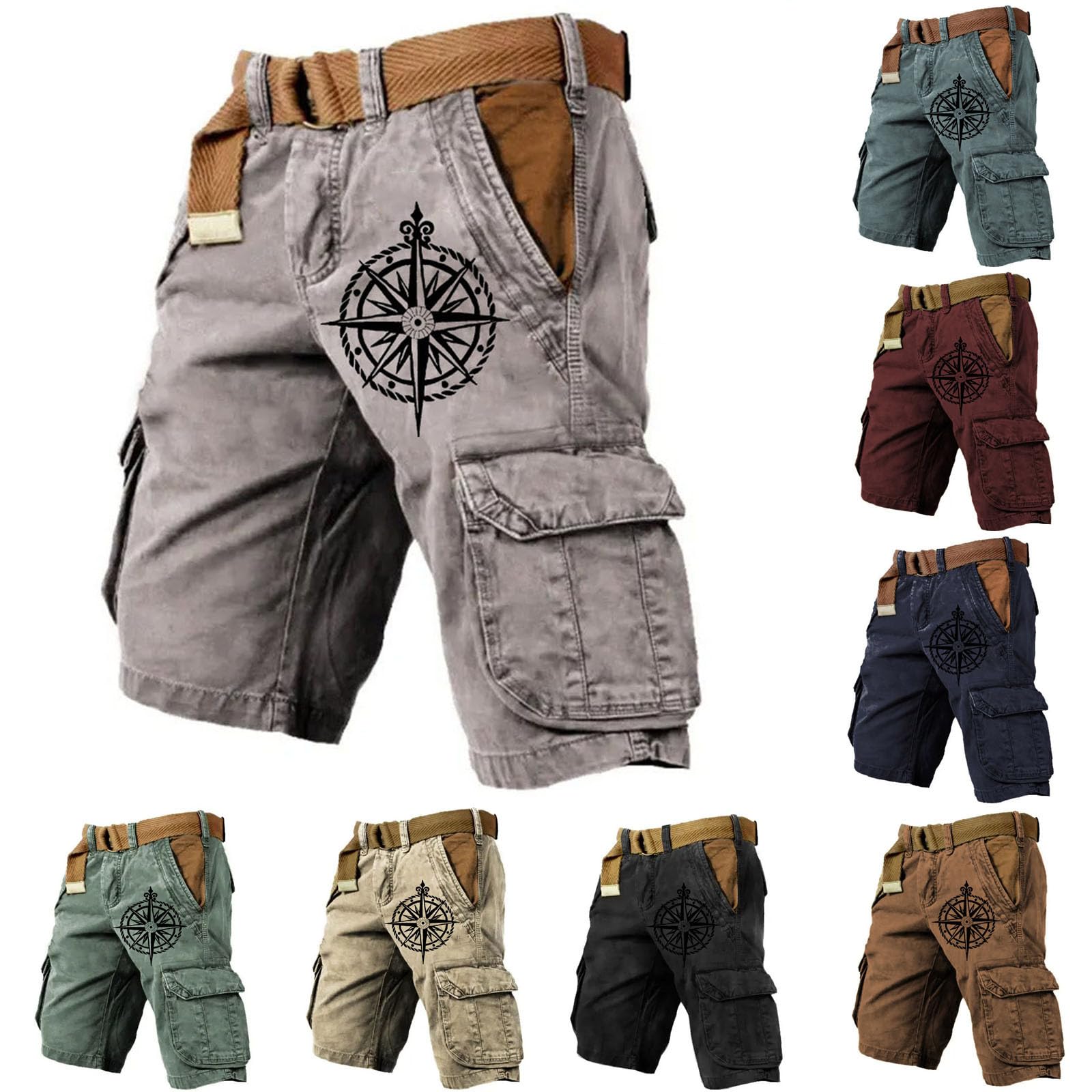Pantalon cargo court pour homme - Longueur genou - Short cargo stretch - Short de travail d'été - Pantalon de travail léger - Pantalon de loisirs d'extérieur classique en tissu avec poches - Short de