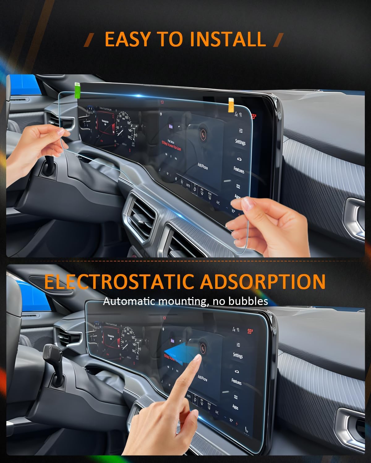 CDEFG (2PCS for 2024 2025 2026 Ford Mustang Screen Protector, 12.4" Instrument+13.2" Touchscreen All-in-One Accessories
