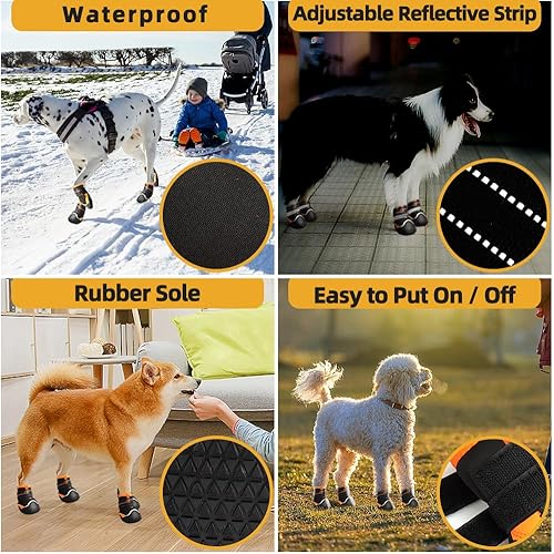 Miniatura 5 de MUSIMC Botines de invierno para perros grandes, antideslizantes, botas de nieve para perros, botas impermeables para perros medianos y grandes y