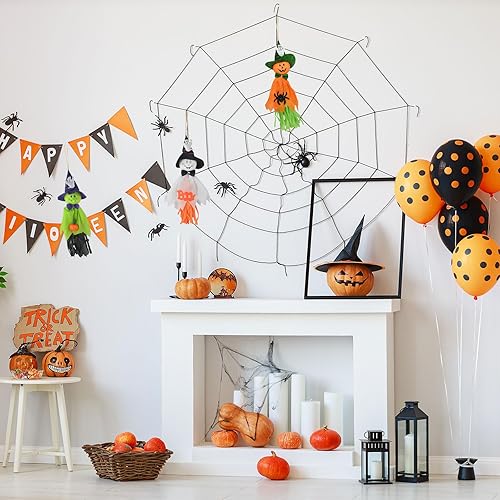 Miniatura 6 de Decoraciones colgantes de fantasma de Halloween, 3 piezas de lindo colgante de paja de fantasma volador, adornos colgantes de Halloween para patio