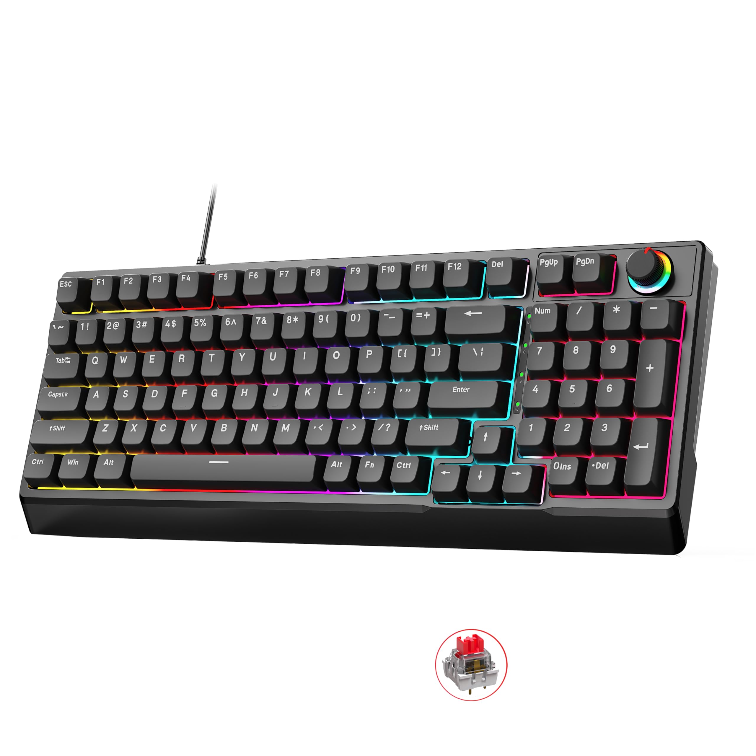 Gegago Mechanical Gaming Keyboard, 98 Keys Wired Keyboard with Red Switches