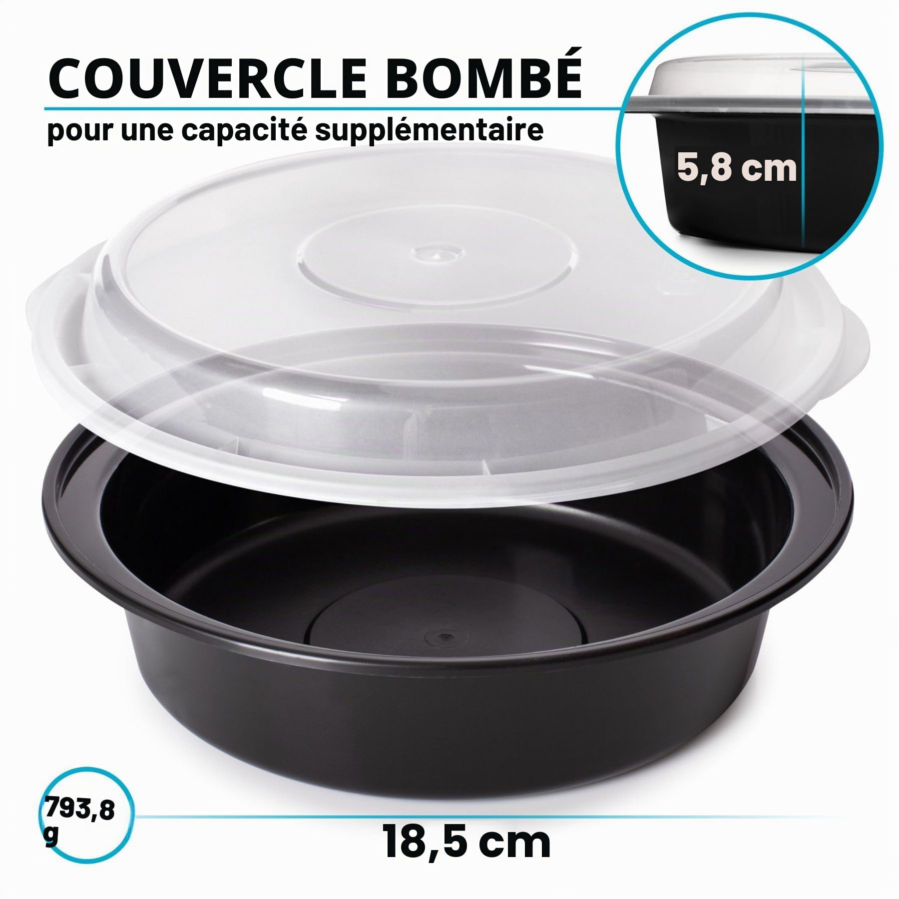 Igluu Meal Prep Boîtes Repas Rondes (Lot de 30) 1 Compartiment – 828ml | Réutilisable, empilable, peu encombrant – Micro-ondes, congélateur, lave-vaisselle – Sans BPA